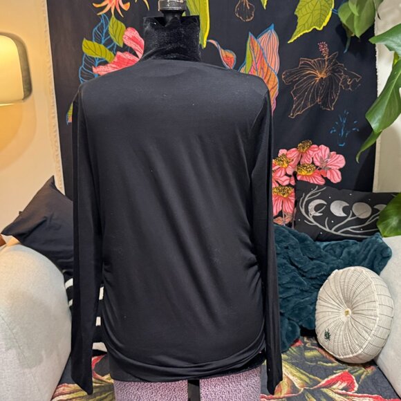 Old Navy Slit Neck with Side Ruching Top, Cotton/Modal, Black, Large - Picture 6 of 10